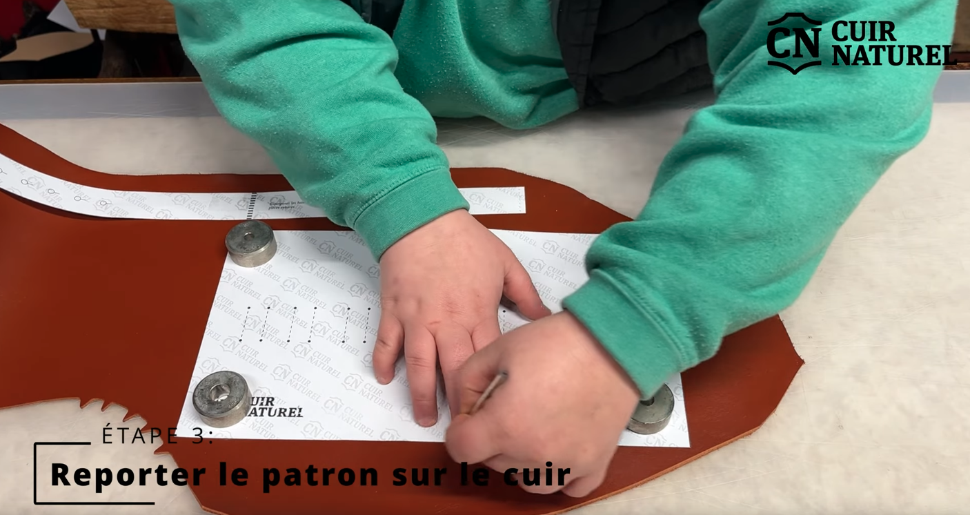 report gabarit trousse à outils sur cuir